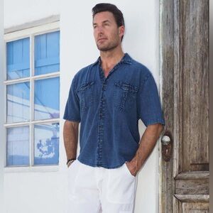 Cotton Natural Peru Halo Midnight Blue Shirt Men’s L Crinkle Cotton Luxury Basic